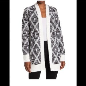 Bobeau Pattern Open Front Knit Cardigan